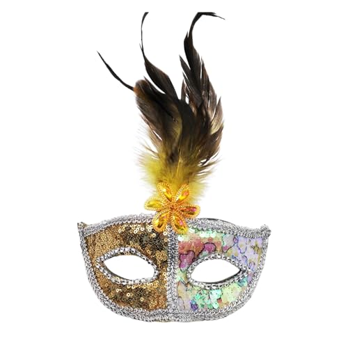 Damen Maskerade Maske mit Feder, Frauen Venezianische Maske Gesichtsmaske Abschlussball Maske Cosplay Kostüm Augenmaske für Mottoparty, Halloween, Karneval, Maskenball, Rollenspiel Zubehör 108 von Factorys