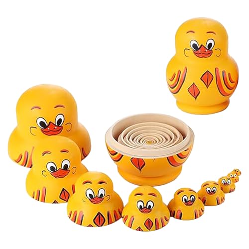 Enten Nistpuppe, 10 Stück Holz Enten Matroschkas Nistpuppen, stapelbare Enten-Nistpuppe, handgefertigtes russisches Nistpuppen-Spielzeug, niedliche Matroschka, Spielzeug für Kinder Geschenk (Gelb) von Factorys