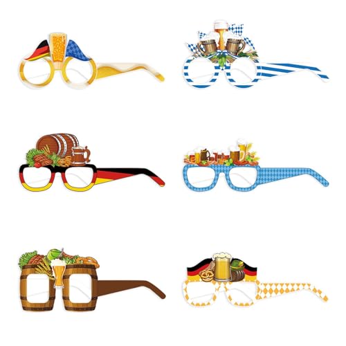 Factorys 6 Stück Oktoberfest Partybrille Funny Papier Brillen Bier Brezel Wurst Wurst Motiven Oktoberfest Foto Requisiten für Kinder Erwachsene Bayrisch Kostüm Oktoberfest Party Deko (6 Stück - B) von Factorys