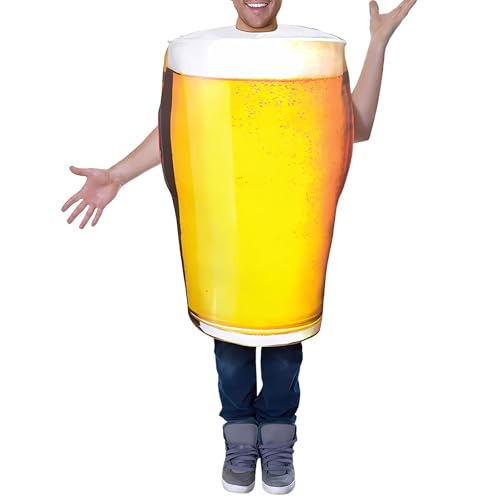 Factorys Bierkostüm Erwachsenes Herren Bierkrug Jumpsuit Kostüm Bier Kostüm Oktoberfest Cosplay Kostüm für Oktoberfest Party, Cosplay, Halloween, Karneval (Gelb) von Factorys