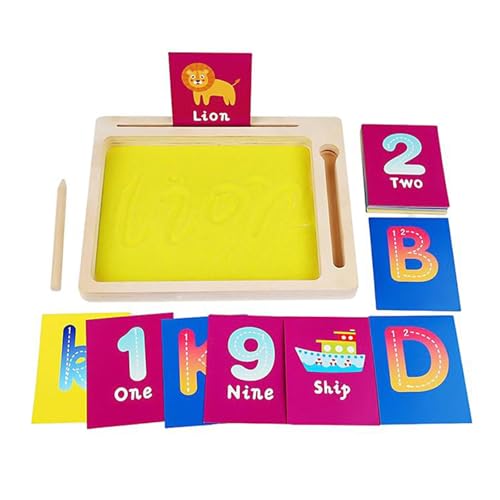 Factorys Christmas Sandkästen für das Klassenzimmer, Holz-Montessoris-Sandkasten, Sandschreib-Alphabet-Sensorikspielzeug | Lernwerkzeuge für die Früherziehung mit 36 Karten, (Yellow, 22.5x18cm) von Factorys