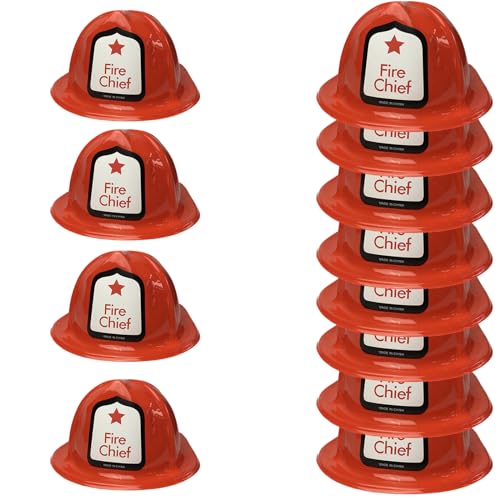 Factorys Feuerwehrhelm Kinder Jugendliche Feuerwehrmann-Hut aus PVC, Roter Feuerwehrhelm Feuerwehrmann-Kostüm Halloween Karneval Kopfbedeckung für Kinder (12 Stück) von Factorys