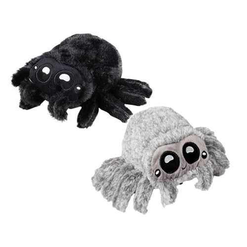 Factorys Kinder Kuschelweiches Plüschtier - Spinnenplüschpuppe süße Spinne mit großen Augen gefülltes Plüschtier für Kinder Geburtstage und besondere Anlässe (X: Grau+Schwarz) von Factorys