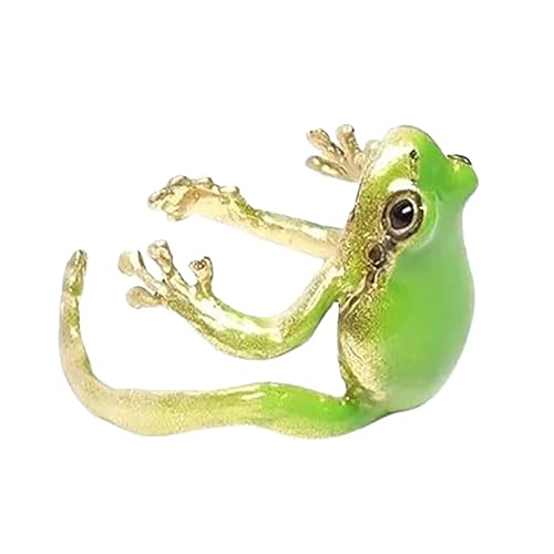 Factorys Pet Neuester Laubfroschring, Verstellbarer Laubfroschring, kreativer Froschring, offener Froschring in Fröschform, zarter Froschring, Schmuck (Green, 2.3X1.9cm) von Factorys