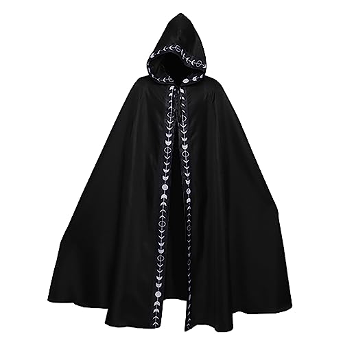 Factorys Schwarzer Umhang mit Kapuze, Vampir Umhang Mittelalter Umhang, Teenager und Erwachsene Unisex Mode Lange Robe Cape für Halloween Karneval Cosplay Kostüm von Factorys