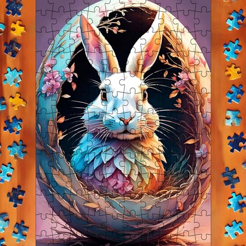 Factorys Toy 130-teiliges Puzzle für Kinder im von 4 bis 8 Jahren | -Tierhasen-Puzzle | Großes 130-teiliges Puzzle für Kleinkinder | Ostern, ideal für Jungen Mädchen, 12 x 8 (Light Blue, 16x10cm) von Factorys