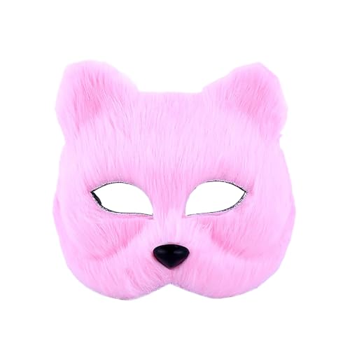 Fuchsmaske Halloween Fuchs Therian Mask Plüsch Katze Halbes Gesicht Masken für Halloween Karneval Weihnachten Maskerade (Rosa) von Factorys