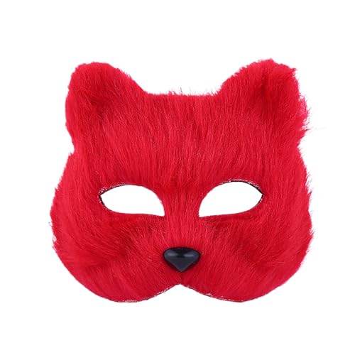 Fuchsmaske Halloween Fuchs Therian Mask Plüsch Katze Halbes Gesicht Masken für Halloween Karneval Weihnachten Maskerade (Rot) von Factorys