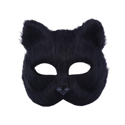 Fuchsmaske Halloween Fuchs Therian Mask Plüsch Katze Halbes Gesicht Masken für Halloween Karneval Weihnachten Maskerade (Schwarz) von Factorys