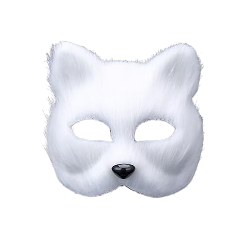 Fuchsmaske Halloween Fuchs Therian Mask Plüsch Katze Halbes Gesicht Masken für Halloween Karneval Weihnachten Maskerade (Weiß) von Factorys