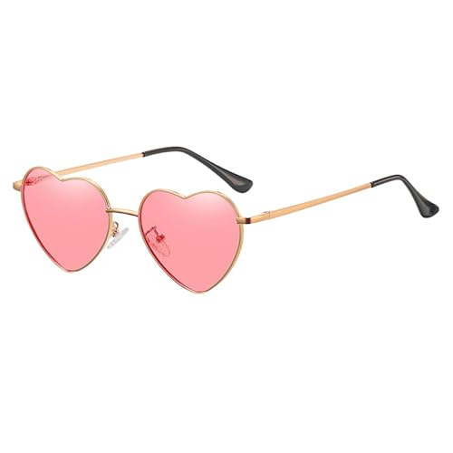 Herz Sonnenbrille Damen Herzbrille Rosa Festival Kostüm Gläser Metallrahmen Retro Hippie Brille für Herren Damen Outfit Accessoires für Fasching Halloween Kleidung Party (1 Pack Rosa) von Factorys