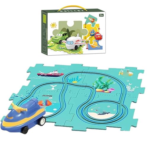 Puzzle Track Spielzeug mit Flugzeug Schienenfahrzeug für Kinder ab 3 Jahren, Puzzlebahn Spielzeug Kleinkinder Puzzle Schiene Auto Spielzeug für Kinder (Boot) von Factorys