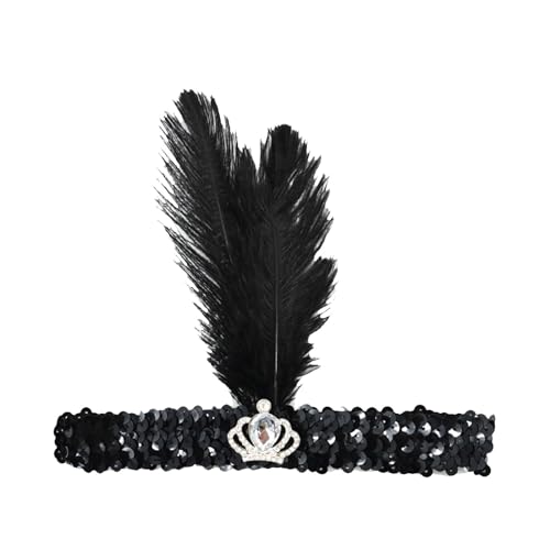 Vintage Haarbänder Schwarze Feder Kopfschmuck, 1920s Damen Feder Stirnband, 20er Jahre Feder Haarband, Feder Flapper Stirnband Karneval Fasching Kostüm Accessoires von Factorys