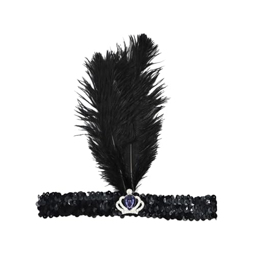 Vintage Haarbänder Schwarze Feder Kopfschmuck, 1920s Damen Feder Stirnband, 20er Jahre Feder Haarband, Feder Flapper Stirnband Karneval Fasching Kostüm Accessoires von Factorys