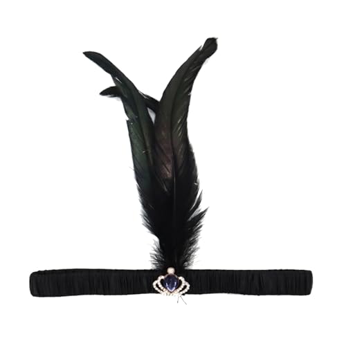 Vintage Haarbänder Schwarze Feder Kopfschmuck, 1920s Damen Feder Stirnband, 20er Jahre Feder Haarband, Feder Flapper Stirnband Karneval Fasching Kostüm Accessoires von Factorys