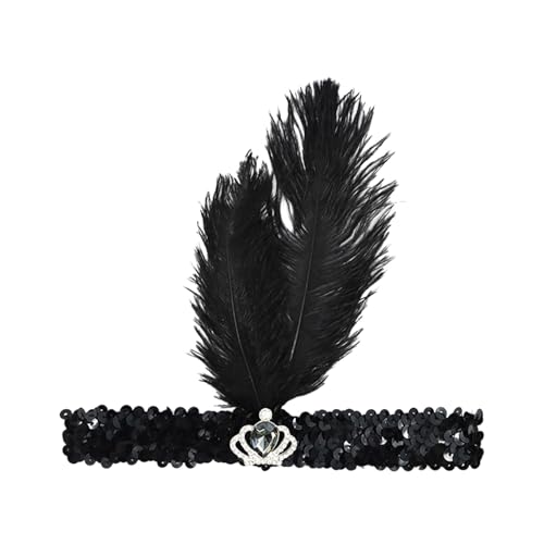 Vintage Haarbänder Schwarze Feder Kopfschmuck, 1920s Damen Feder Stirnband, 20er Jahre Feder Haarband, Feder Flapper Stirnband Karneval Fasching Kostüm Accessoires von Factorys