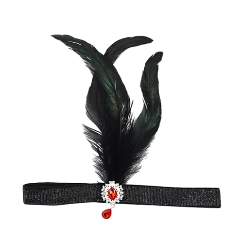 Vintage Haarbänder Schwarze Feder Kopfschmuck, 1920s Damen Feder Stirnband, 20er Jahre Feder Haarband, Feder Flapper Stirnband Karneval Fasching Kostüm Accessoires von Factorys