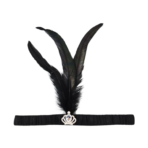 Vintage Haarbänder Schwarze Feder Kopfschmuck, 1920s Damen Feder Stirnband, 20er Jahre Feder Haarband, Feder Flapper Stirnband Karneval Fasching Kostüm Accessoires von Factorys