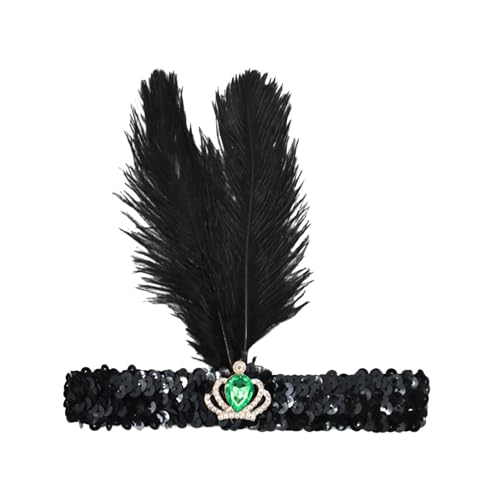 Vintage Haarbänder Schwarze Feder Kopfschmuck, 1920s Damen Feder Stirnband, 20er Jahre Feder Haarband, Feder Flapper Stirnband Karneval Fasching Kostüm Accessoires von Factorys