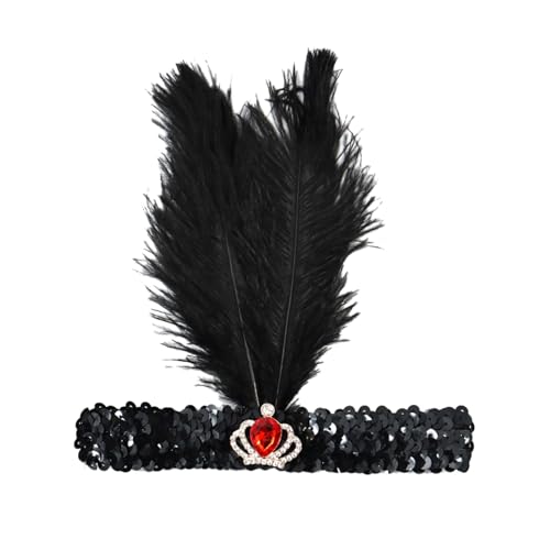 Vintage Haarbänder Schwarze Feder Kopfschmuck, 1920s Damen Feder Stirnband, 20er Jahre Feder Haarband, Feder Flapper Stirnband Karneval Fasching Kostüm Accessoires von Factorys