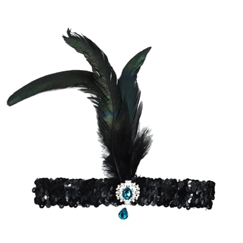 Vintage Haarbänder Schwarze Feder Kopfschmuck, 1920s Damen Feder Stirnband, 20er Jahre Feder Haarband, Feder Flapper Stirnband Karneval Fasching Kostüm Accessoires von Factorys