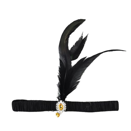 Vintage Haarbänder Schwarze Feder Kopfschmuck, 1920s Damen Feder Stirnband, 20er Jahre Feder Haarband, Feder Flapper Stirnband Karneval Fasching Kostüm Accessoires von Factorys