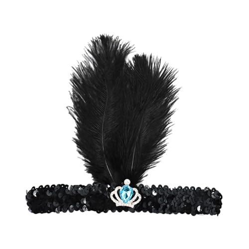 Vintage Haarbänder Schwarze Feder Kopfschmuck, 1920s Damen Feder Stirnband, 20er Jahre Feder Haarband, Feder Flapper Stirnband Karneval Fasching Kostüm Accessoires von Factorys