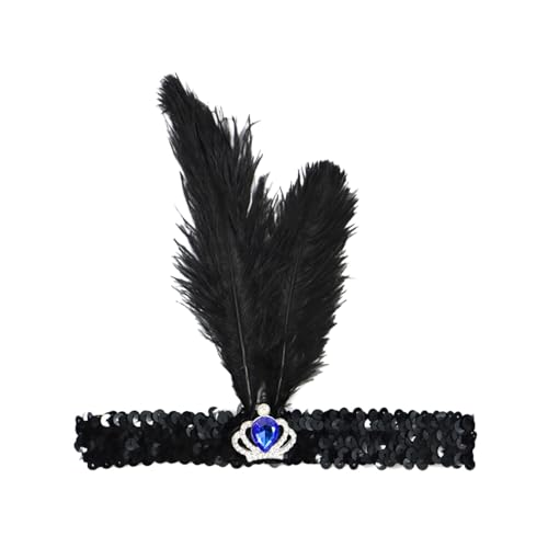 Vintage Haarbänder Schwarze Feder Kopfschmuck, 1920s Damen Feder Stirnband, 20er Jahre Feder Haarband, Feder Flapper Stirnband Karneval Fasching Kostüm Accessoires von Factorys