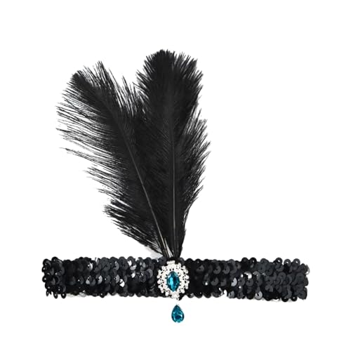 Vintage Haarbänder Schwarze Feder Kopfschmuck, 1920s Damen Feder Stirnband, 20er Jahre Feder Haarband, Feder Flapper Stirnband Karneval Fasching Kostüm Accessoires von Factorys