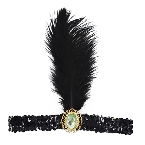 Vintage Haarbänder Schwarze Feder Kopfschmuck, 1920s Damen Feder Stirnband, 20er Jahre Feder Haarband, Gatsby Kostüm Feder Flapper Stirnband Karneval Fasching Kostüm Accessoires von Factorys