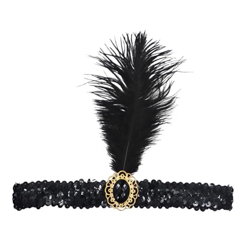 Vintage Haarbänder Schwarze Feder Kopfschmuck, 1920s Damen Feder Stirnband, 20er Jahre Feder Haarband, Gatsby Kostüm Feder Flapper Stirnband Karneval Fasching Kostüm Accessoires von Factorys