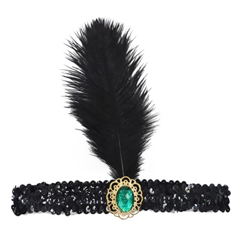 Vintage Haarbänder Schwarze Feder Kopfschmuck, 1920s Damen Feder Stirnband, 20er Jahre Feder Haarband, Gatsby Kostüm Feder Flapper Stirnband Karneval Fasching Kostüm Accessoires von Factorys