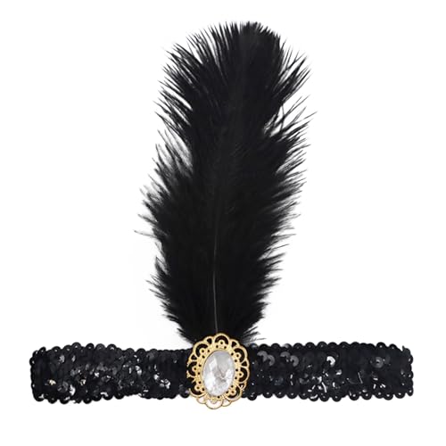 Vintage Haarbänder Schwarze Feder Kopfschmuck, 1920s Damen Feder Stirnband, 20er Jahre Feder Haarband, Gatsby Kostüm Feder Flapper Stirnband Karneval Fasching Kostüm Accessoires von Factorys