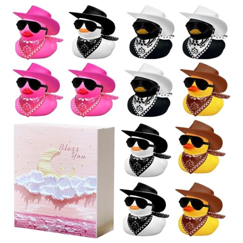 Cowboy Gelbe Ente, Cowboy Gummienten Dekor | 12 Stück Mini-Gelbe Ente - Niedliche Bade- -Spielzeug aus Gummi-Ente, schwimmende Quietsche-Gummi-Ente, Gummi-Ente mit Mütze und Schal für Zuhause von Facynde