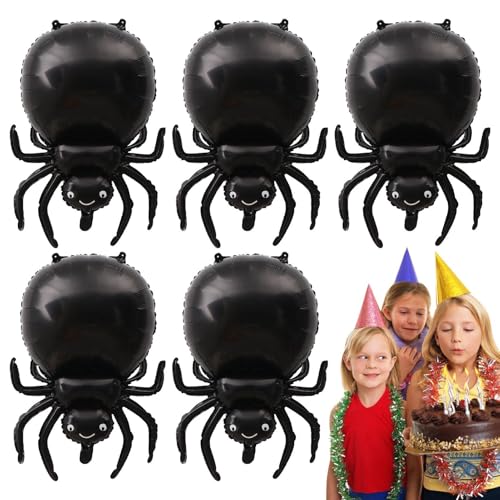 Halloween Spinnenballons,Schwarze Spinnenballons | 5 Stück Halloween-Spinnen-Luftballons,Schwarze Spinnen-Themenballons für Party und Geburtstag für festliche Anlässe als Halloween-Dekoration von Facynde