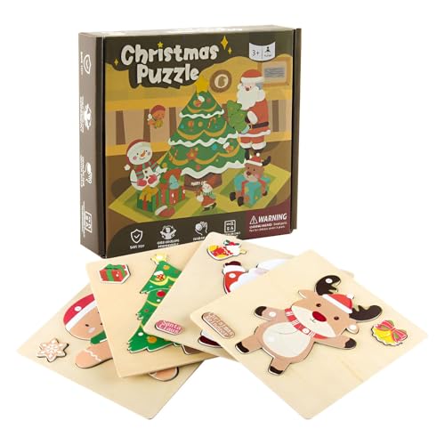 Holzpuzzles für Kinder,Kleine Puzzles für Kinder, Sicherheits-Holzpuzzles für Vorschulkinder, Weihnachtsstrumpf-Geschenkartikel für und Mädchen, Greiffähigkeit und Hand-Auge-Koordination von Facynde