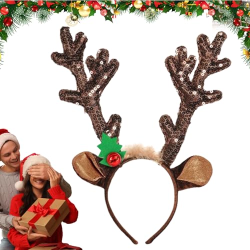 Stirnbänder Weihnachten,Rentier-Stirnbänder mit Glöckchen | Weihnachts-Kopfbedeckung, Haarbänder, Weihnachts-Kopfschnalle, Weihnachts-Haarschmuck für Partygeschenke, Urlaubskleid-Kostüm von Facynde