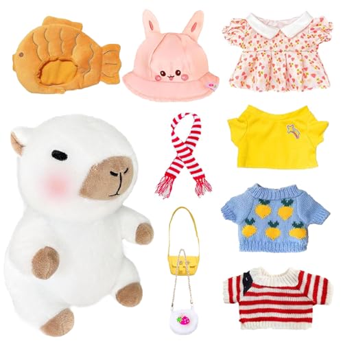 Süßes Capybara-Plüschtier, Capybara-Plüschtier - 9-Zoll-Capybara-Plüschtier zum Anziehen - Realistische Tierplüschtiere, Kinderplüschpuppenspielzeug mit Kleidung und Accessoires für Mädchen und von Facynde