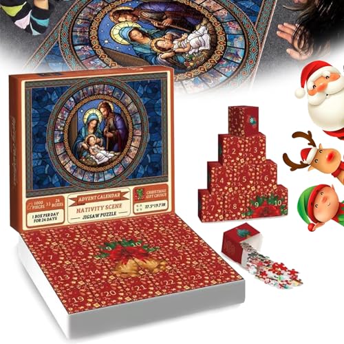 Fadaing 1000-teiliges Puzzle - Weihnachtskrippe, Nativity Scene Jigsaw Puzzle Advent, Adventskalender 2023 Weihnachten Puzzle, Weihnachtskrippe Adventskalender Geschenke Für Erwachsene Kinder (1,1) von Fadaing