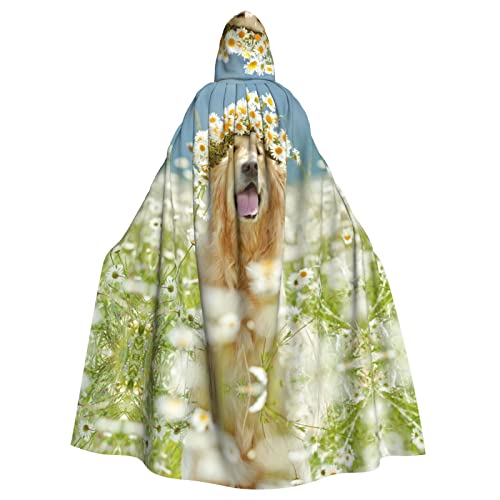 Faduni Golden Retriever Hunde-Umhang, bedruckt, Unisex, Weihnachten, Halloween, Hexenparty, mit Kapuze, Vampir, Umhang von Faduni