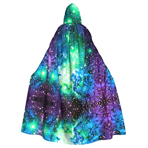 Faduni Umhang mit Kapuze für Erwachsene, Motiv: grüne blaue und violette Galaxie, Unisex, Weihnachten, Halloween, Hexenparty, Vampir, Umhang von Faduni