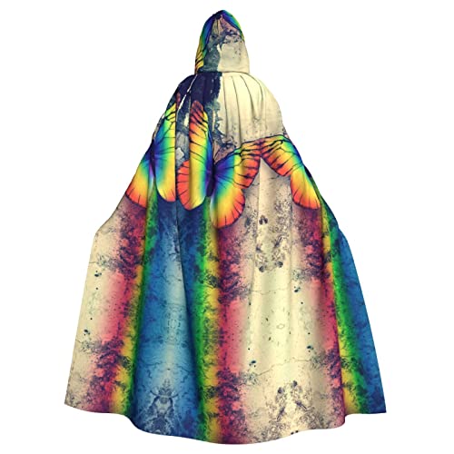 Faduni Umhang mit Regenbogen-Schmetterling-Motiv, Unisex, Weihnachten, Halloween, Hexenparty, mit Kapuze, Vampir, Umhang von Faduni