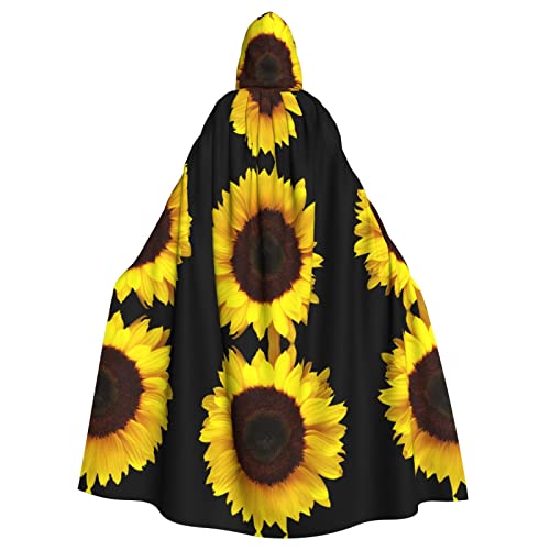 Faduni Umhang mit Sonnenblumen-Hintergrund, Unisex, Weihnachten, Halloween, Hexenparty, mit Kapuze, Vampir, Umhang von Faduni