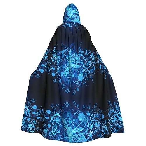 Faduni Umhang mit blauen Musiknoten bedruckt, Unisex, Weihnachten, Halloween, Hexenparty, mit Kapuze, Vampir, Umhang von Faduni