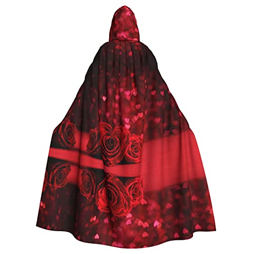 Faduni Umhang mit rotem Herz und Rose, Unisex, Weihnachten, Halloween, Hexenparty, mit Kapuze, Vampir, Umhang von Faduni