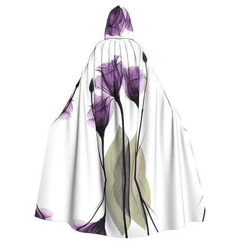 Faduni Umhang mit violetten Blumen, bedruckt, Unisex, Weihnachten, Halloween, Hexenparty, mit Kapuze, Vampir, Umhang von Faduni