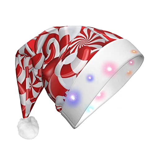 Weihnachtsmütze mit Zuckerstangen, LED-Weihnachtsmütze für Erwachsene, Weihnachtsmütze für Heiligabend, Geschenke, Neujahr, Festtage, Partyzubehör von Faduni