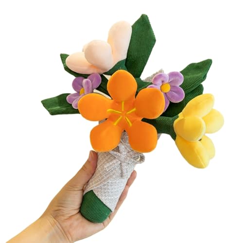 Faeymth Buntes Handgebundenes Plüschspielzeug in Blumenform - Weicher Pflanzenanhänger in Blumenform, Gemütliche Raumdekoration, Orange von Faeymth