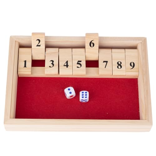 Fafaherr Shut The Box Holzbrettspiele, Schließ die Box Würfelspiel Deluxe 2-Spieler Shut The Box 9er Würfelspiel Holz Tisch Spiel Klassisch Würfelspiel Board Spielzeug von Fafaherr