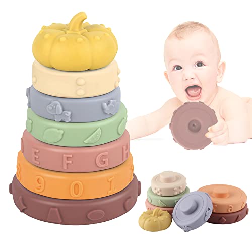 FainFun Stapelspielzeug mit Ringen, 7 Stück Stapelringe Baby, Bausteine Baby Montessori,Stapelturm Baby, Früherziehung Spielzeug für Monate Baby Kleinkind Jungen Mädchen von FainFun